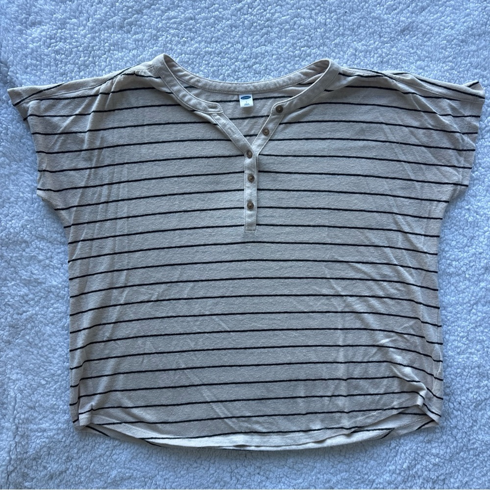 Old Navy Striped Beige Button-Up Women's Top